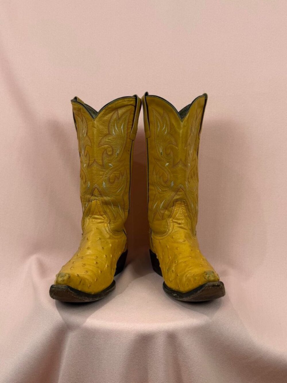 Yellow Ostrich Leather Cowboy Boots